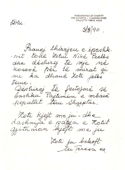 Shkrimi i Nenen Terezes