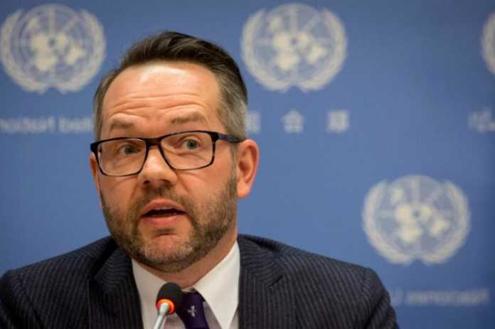 Germany's Minister of State for Europe Michael Roth speaks during a news conference at the United Nations headquarters in New York