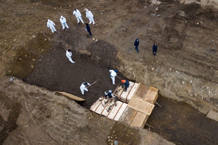 Drone pictures show bodies being buried on New York's Hart Island amid the coronavirus disease (COVID-19) outbreak in New York City